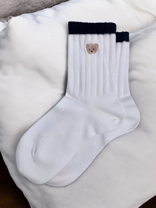 Beary Cute Socks in White