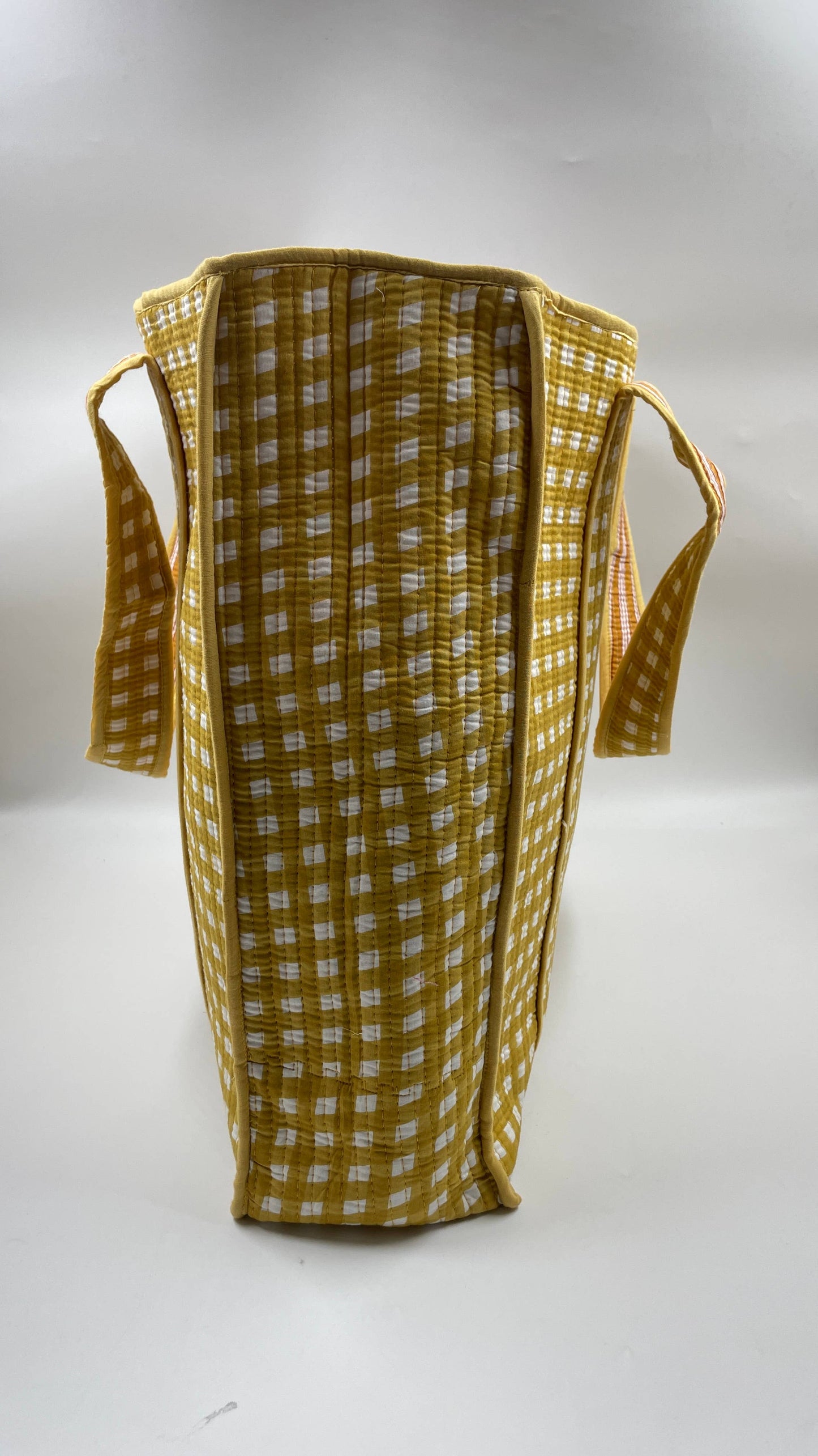 Mustard Cotton Kantha Quilted Boho Box Reversible Tote Bag