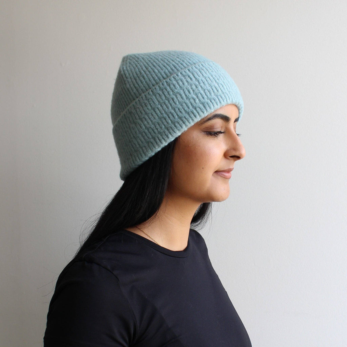 Blue Wool Blend Fine Knit Winter Hat