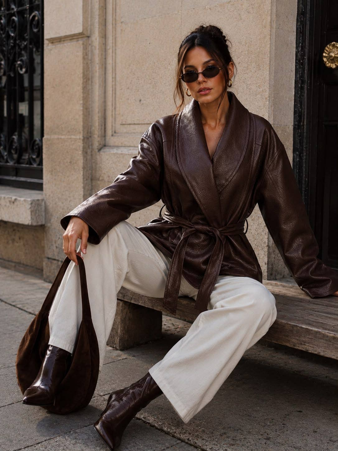 Dawn Belted Faux Leather Jacket