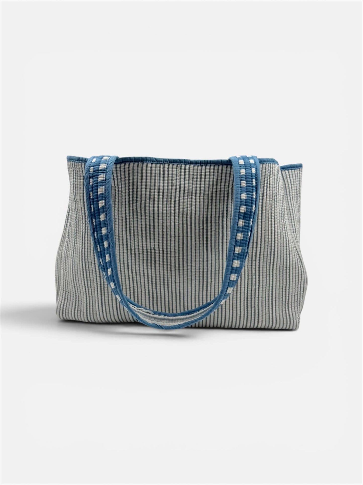 Blue Cotton Kantha Quilted Boho Reversible Small Tote Bag