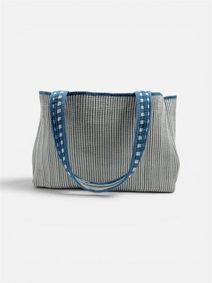 Blue Cotton Kantha Quilted Boho Reversible Small Tote Bag