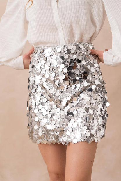 Hilary Sequin Mini Skirt in Silver