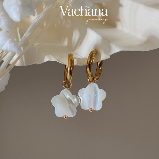 Shell Flower Huggie Hoop Earrings
