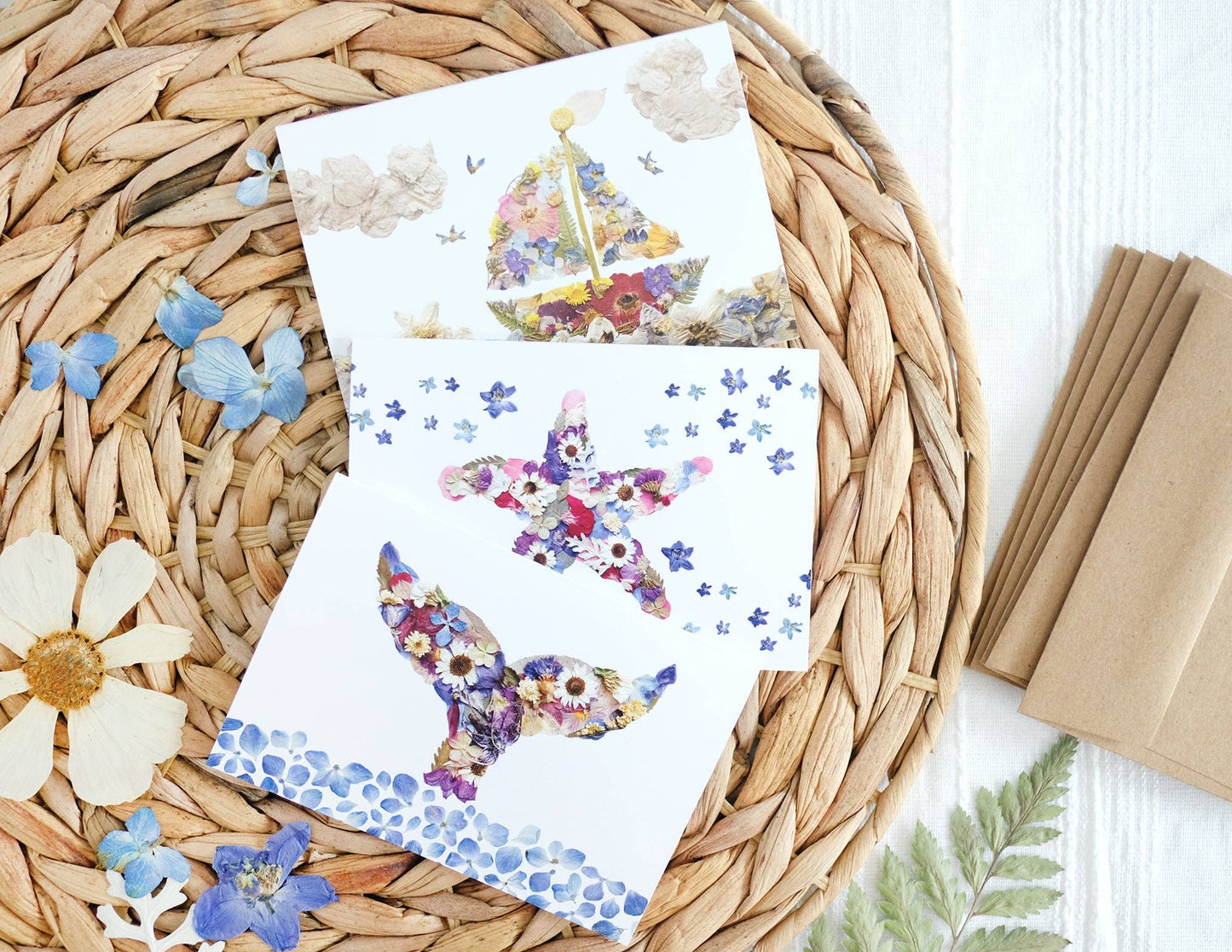 Mixed Pack Nautical Pressed Flower Note Card Set