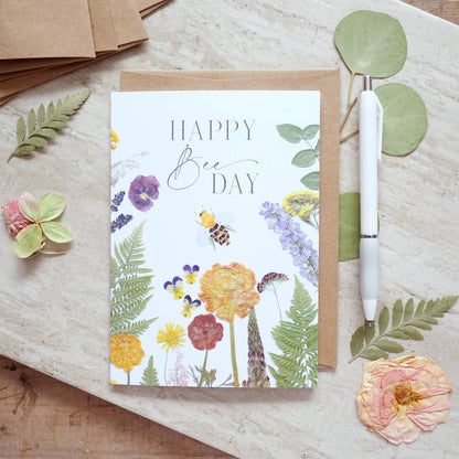 Happy BEE Day Flower Greeting Card