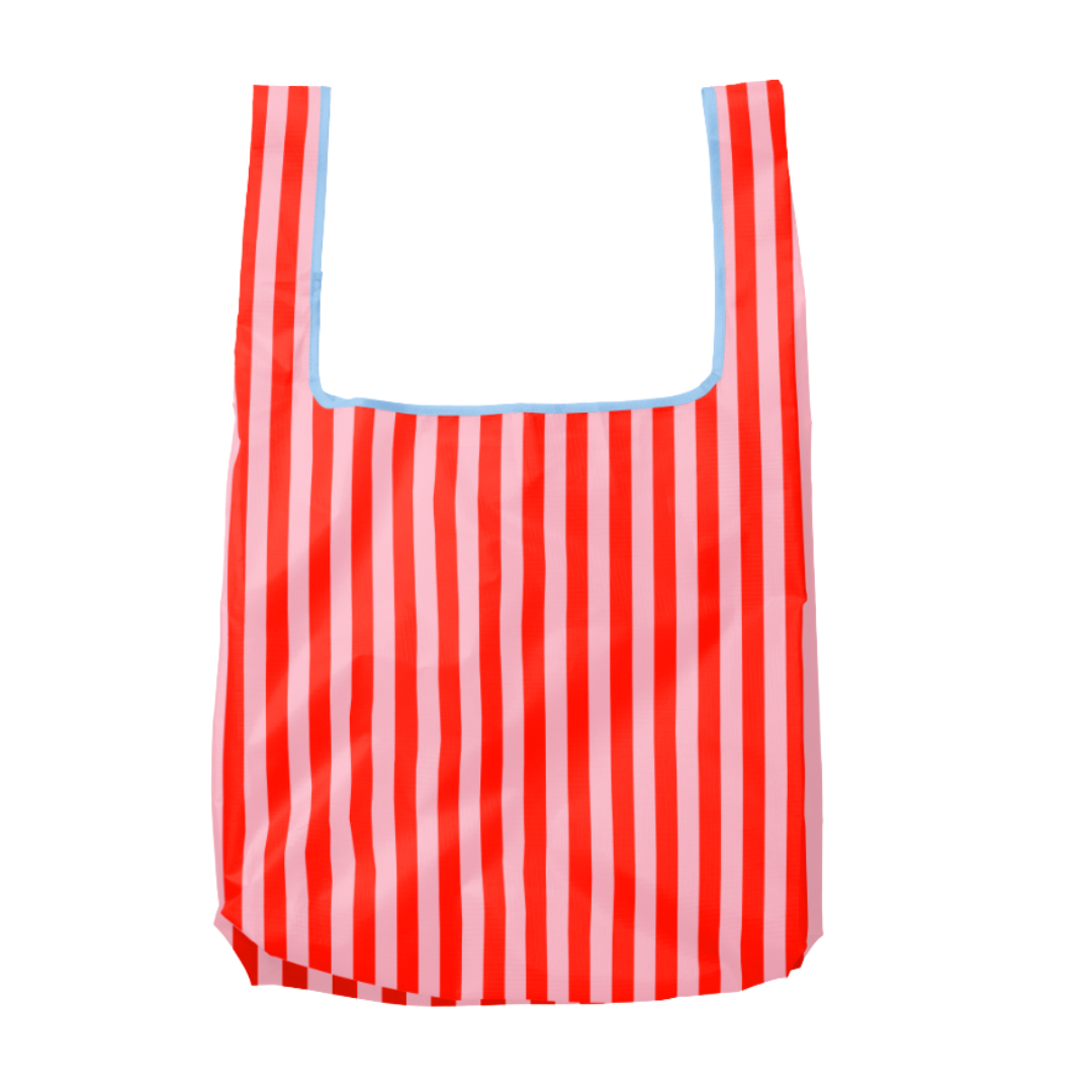 Pink & Red Stripes Foldable Nylon Tote