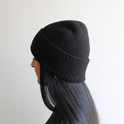 Black Wool Blend Fine Knit Winter Hat