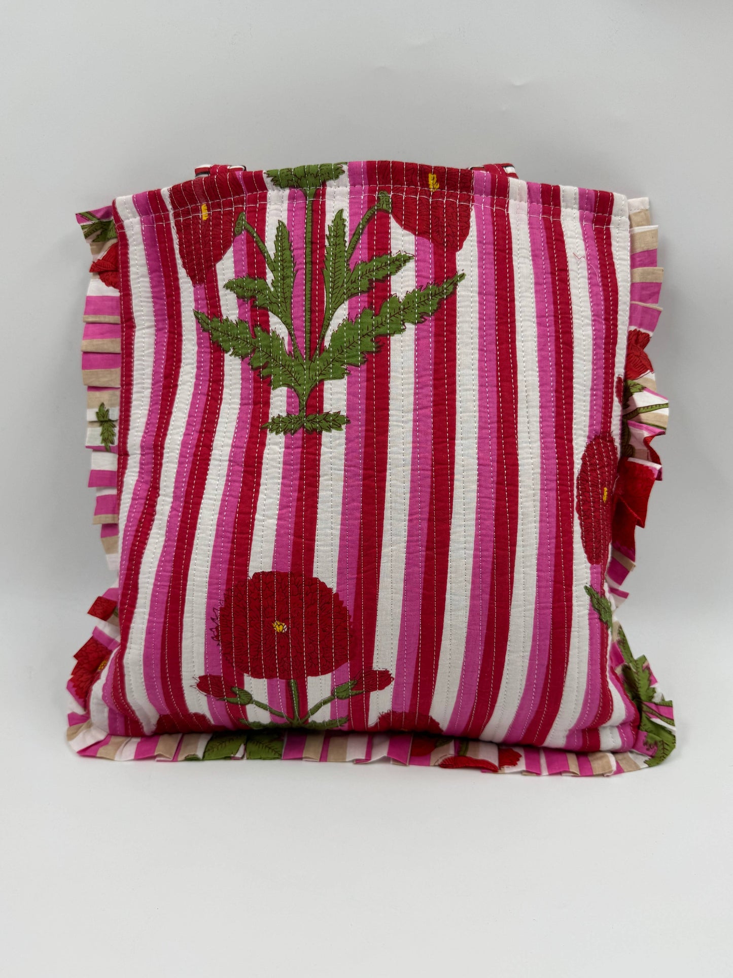 Frill Cotton Kantha Quilted Reversible Tote Bag