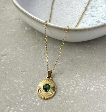 Shield Pendant With Green Stone