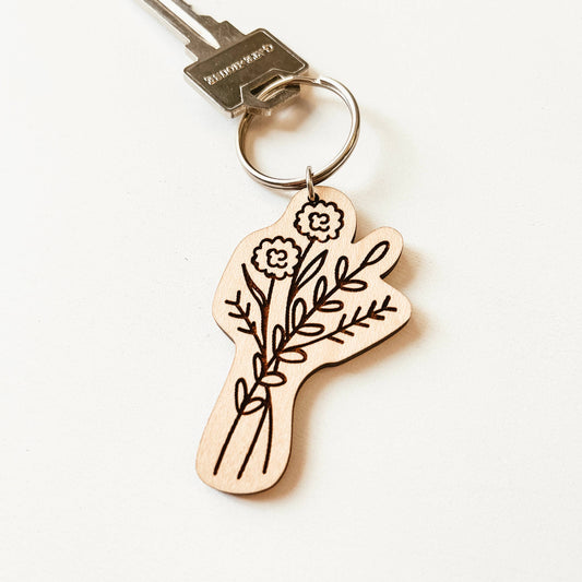 Wildflower Wooden Keychain
