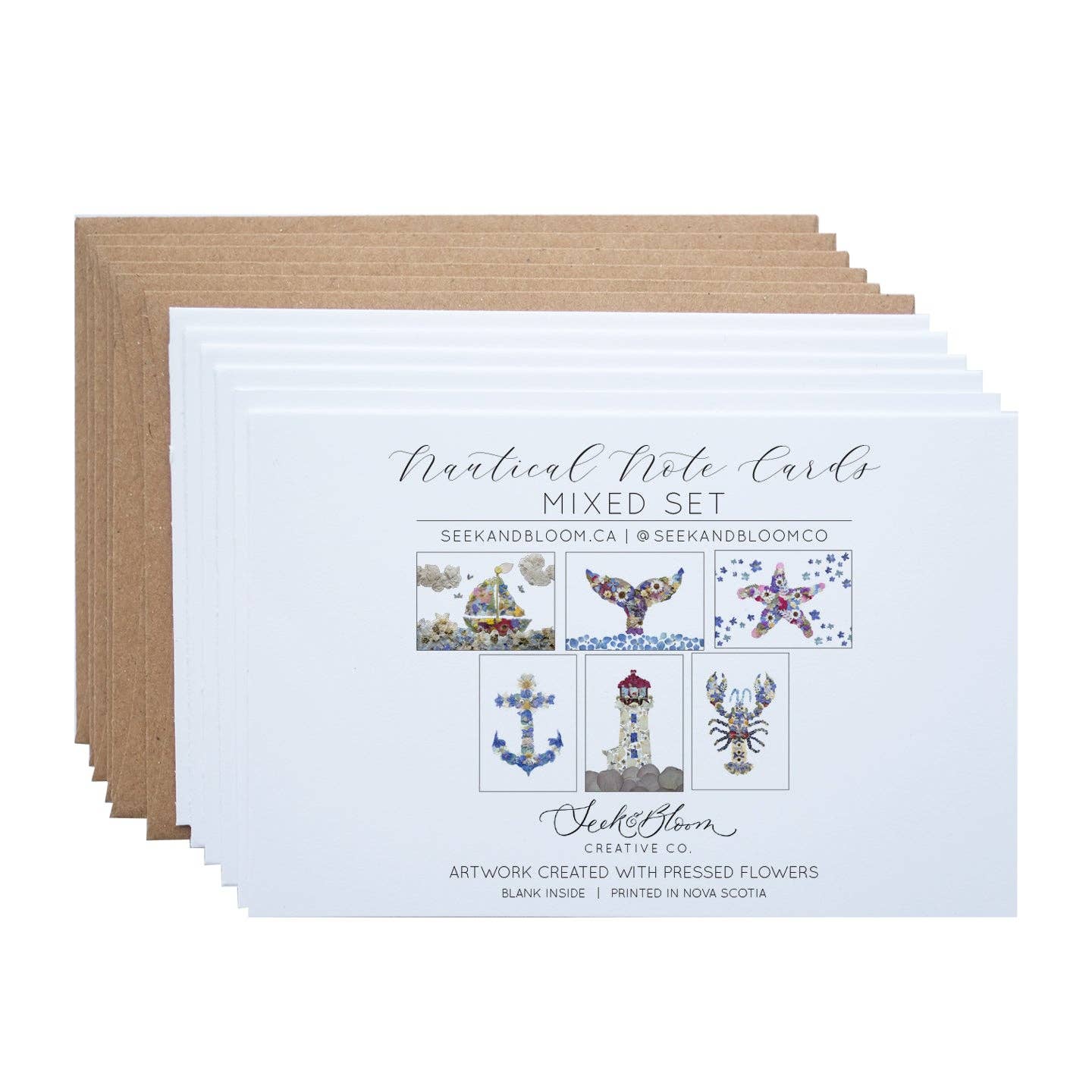 Mixed Pack Nautical Pressed Flower Note Card Set
