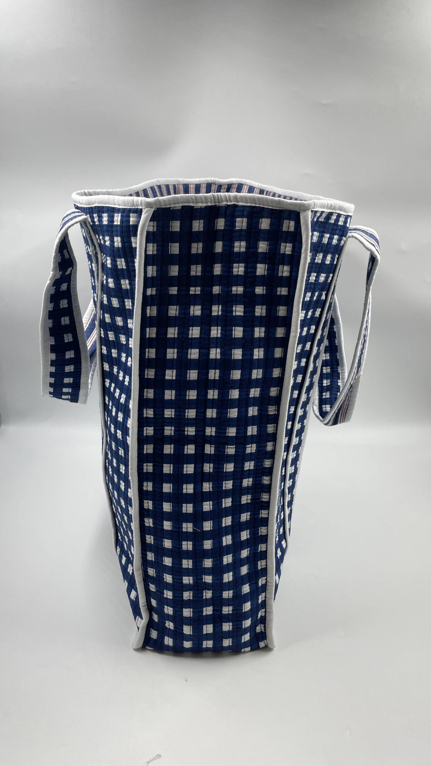 Navy Kantha Quilted Boho Box Reversible Tote Bag 