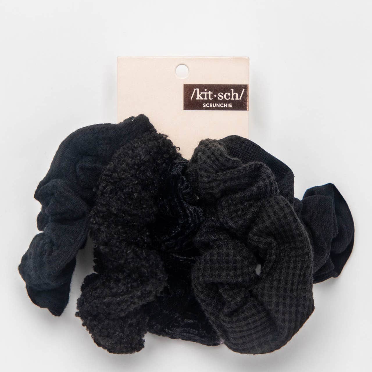 Black Assorted Textured Scrunchies 5 pack