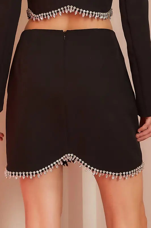 Frankie Rhinestone Trim Solid Mini Skirt