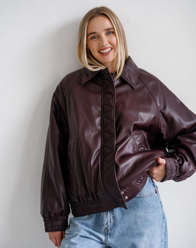 Plum Oversized Bomber Jacket