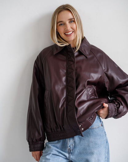 Plum Oversized Bomber Jacket