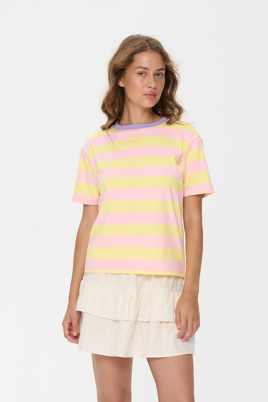 Carrie Striped Tee in Pink+Yellow