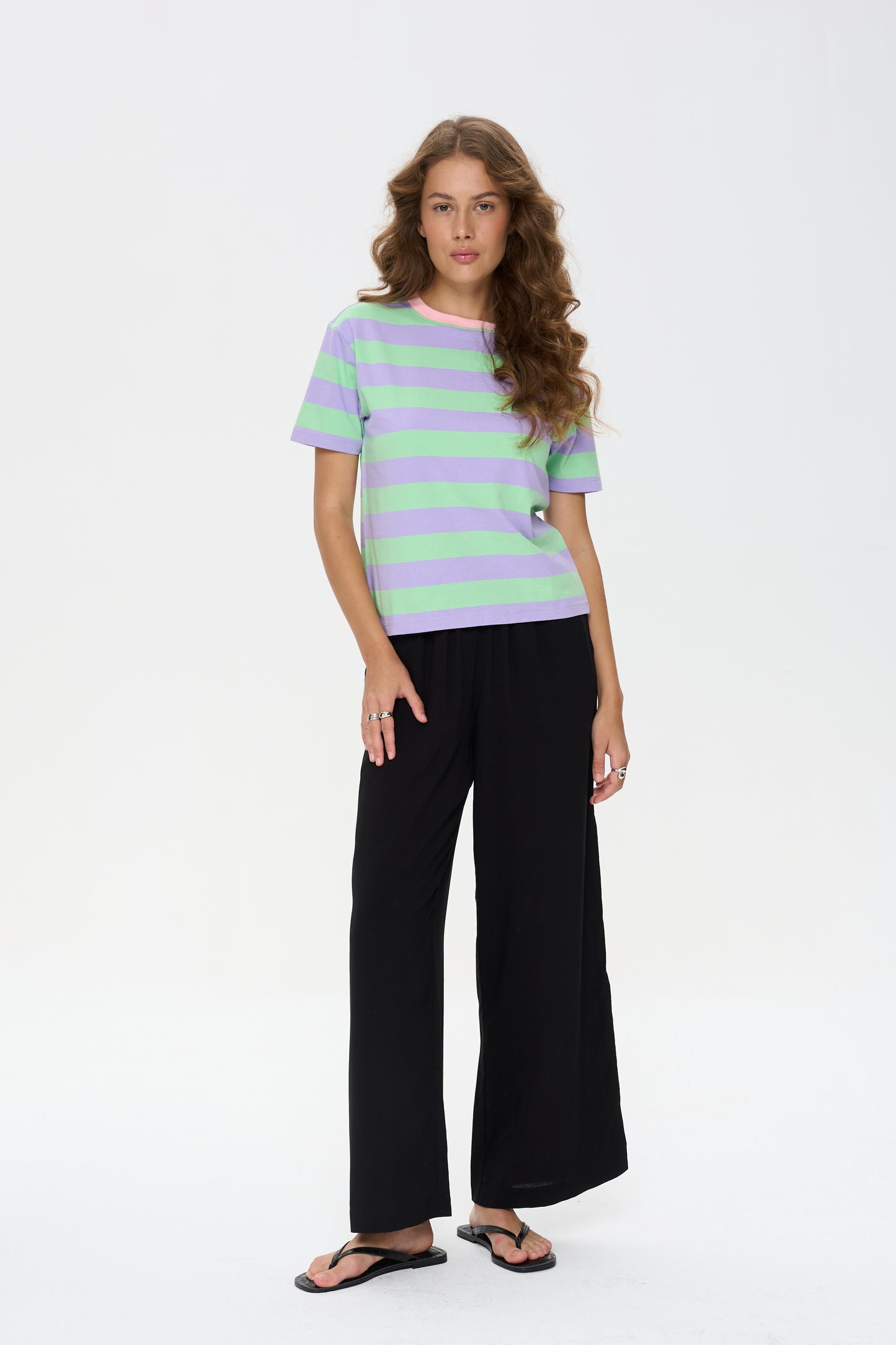 Carrie Striped Tee in Green+Purple