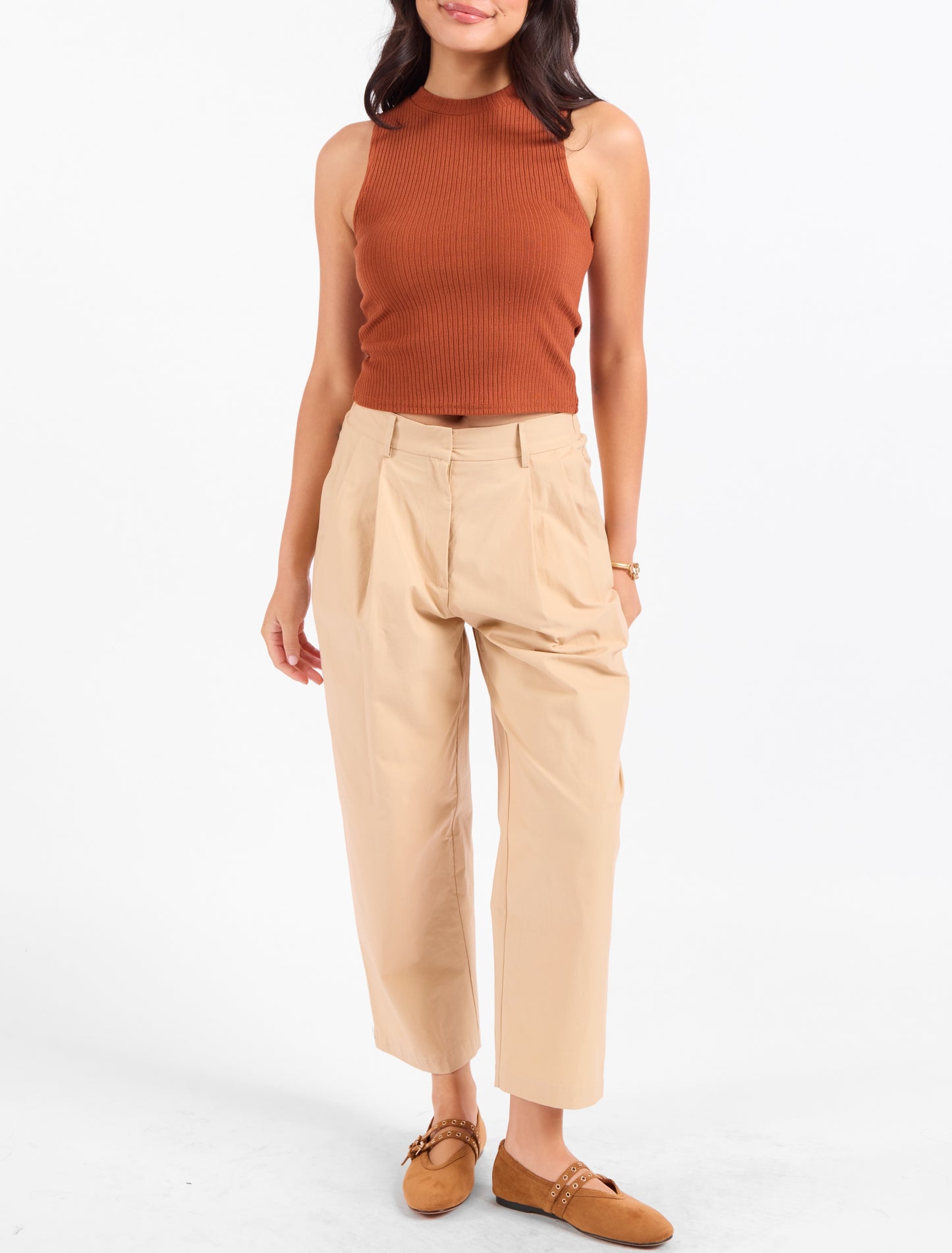 Soft Cedar Ruched Knit Tank