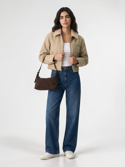 Ivy Chocolate Faux Suede Adjustable Shoulder Bag
