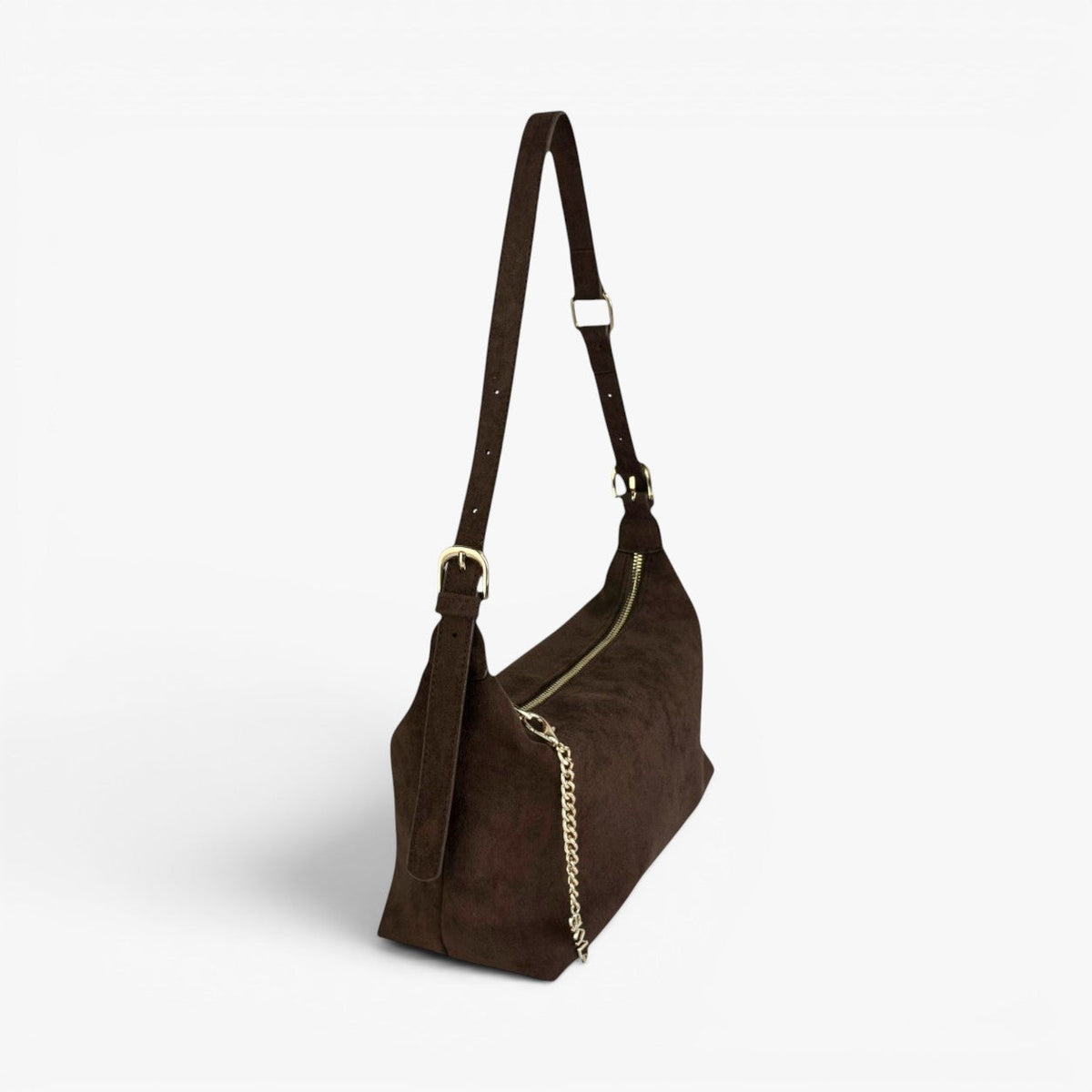 Ivy Chocolate Faux Suede Adjustable Shoulder Bag