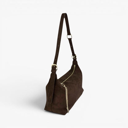 Ivy Chocolate Faux Suede Adjustable Shoulder Bag