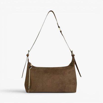 Ivy Mocha Faux Suede Adjustable Shoulder Bag