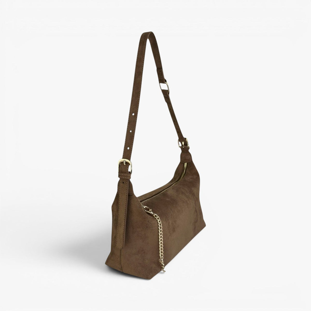 Ivy Mocha Faux Suede Adjustable Shoulder Bag
