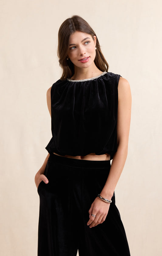 Velvet Hour Embellished  Bubble Top