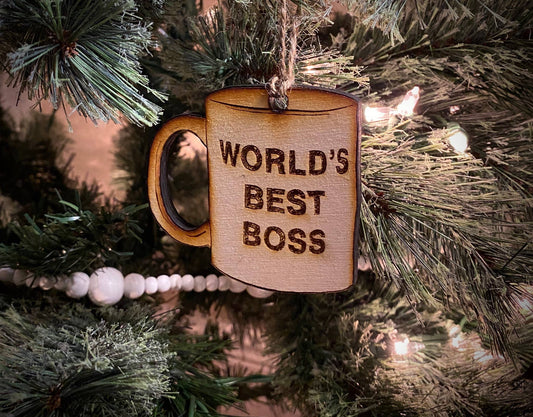 The Office World's Best Boss mug wooden Christmas Ornament