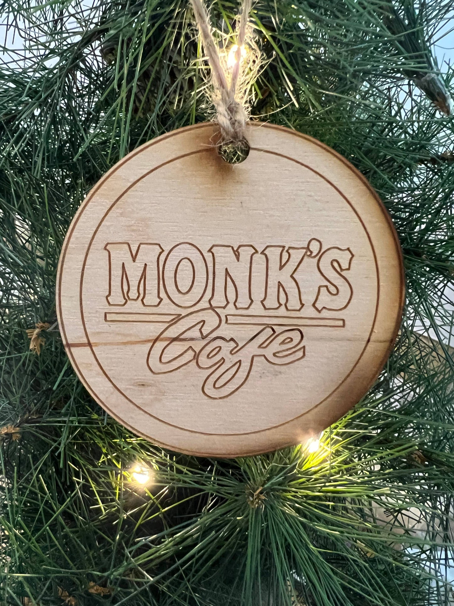 Seinfeld Monk’s Cafe Wooden Christmas ornament