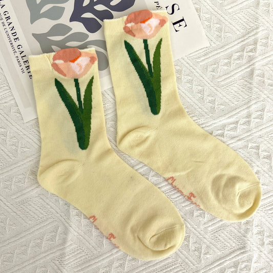 Tulip Mid Calf Floral Vintage Socks