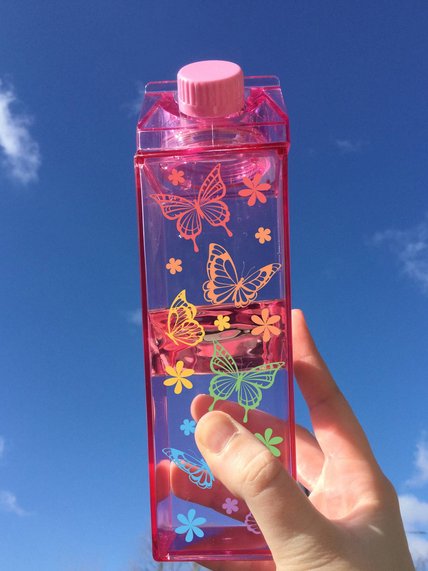 Butterfly Rainbow Pattern Milk Carton Water Bottle
