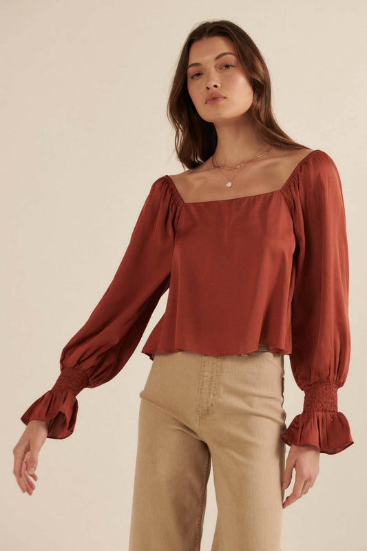 Cinnamon Satin Blouse-FINAL SALE