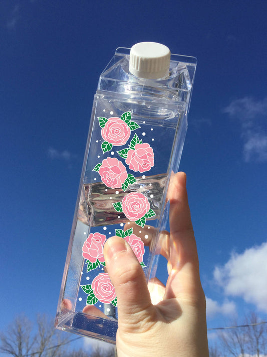 Rose Pattern Milk Carton Water Bottle