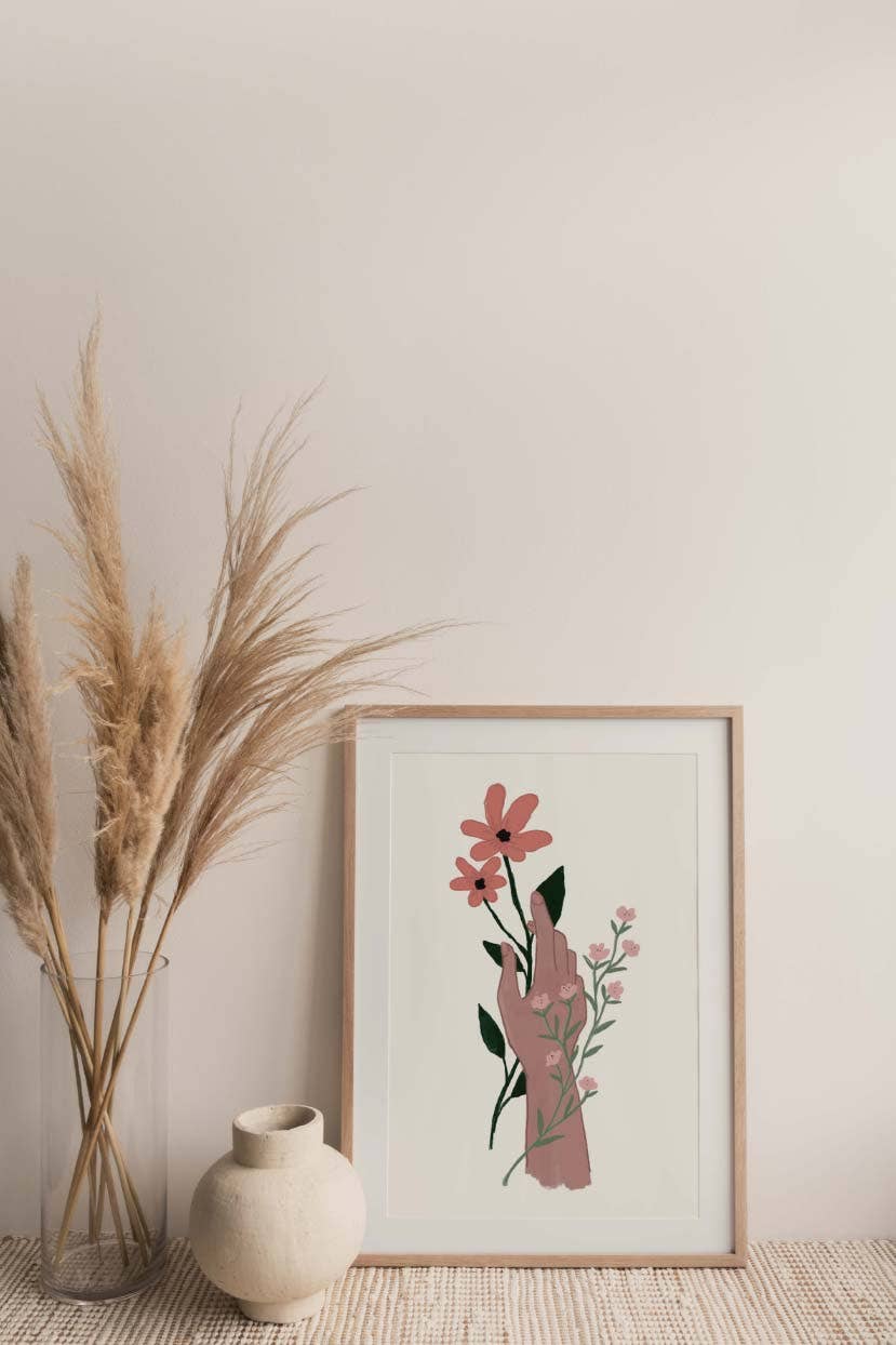 Hand & Flowers Print Wall art Illustration