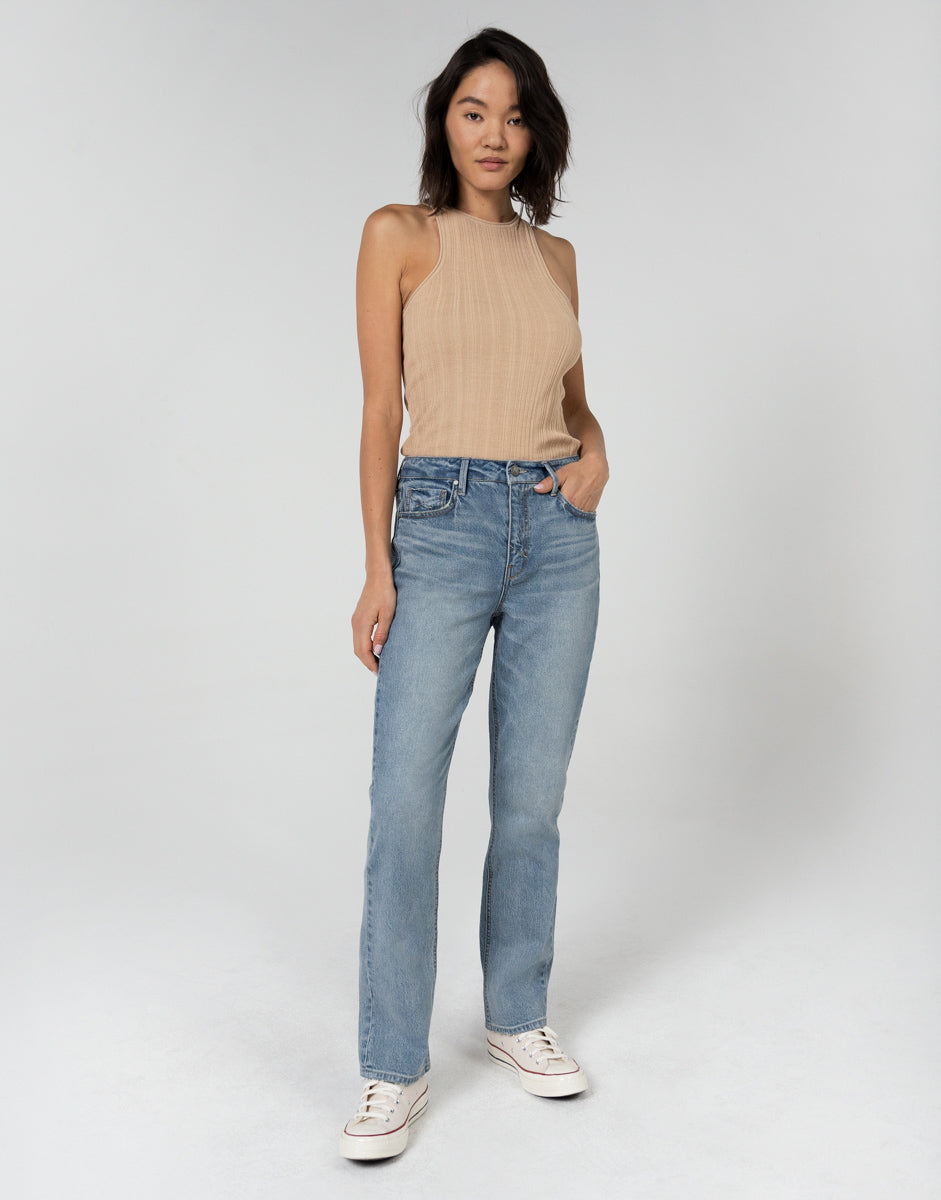 Willa-Super High Waisted Mom Fit Straight Leg Jean - Rotor