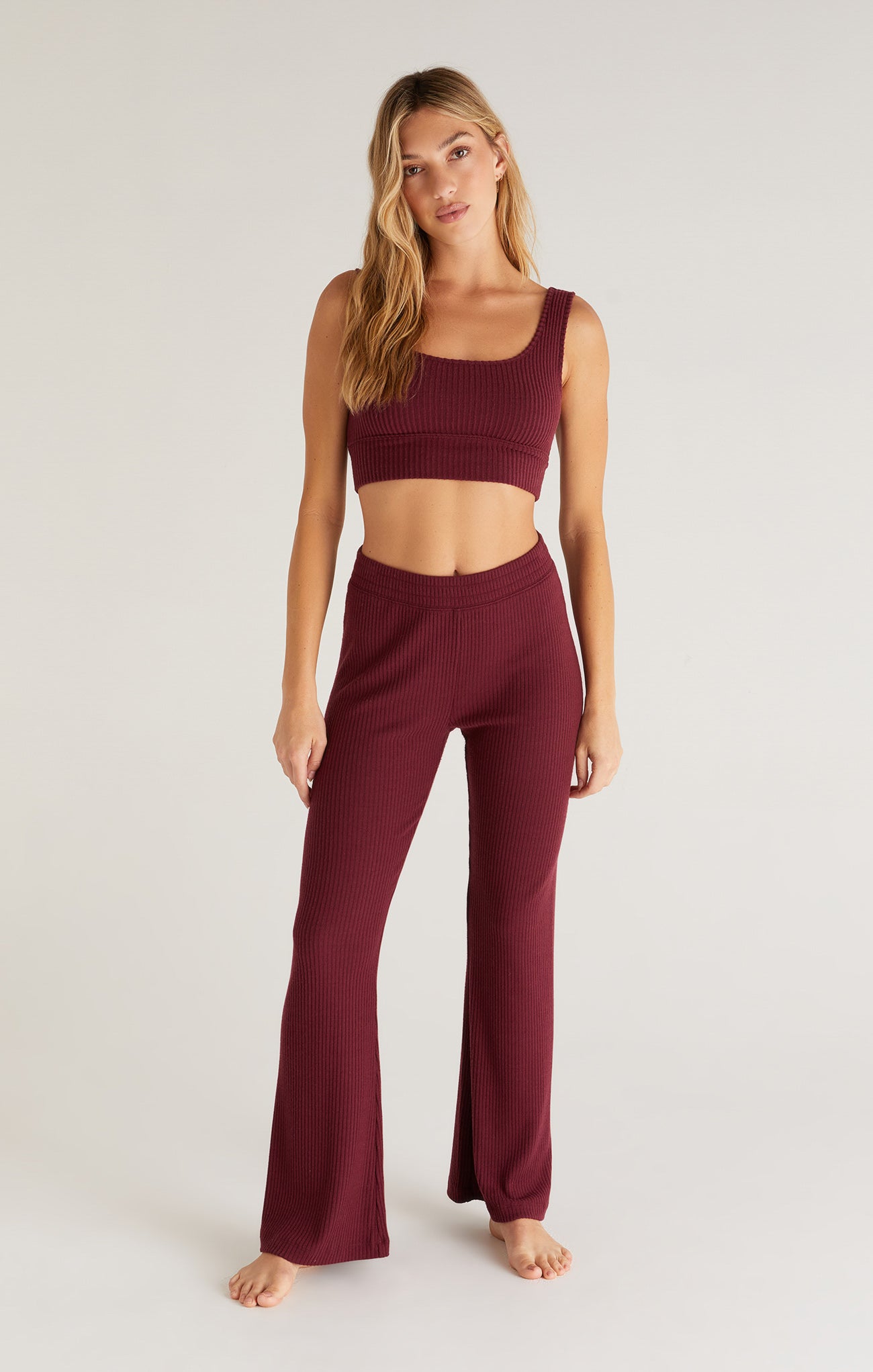 Show Me Some Flare Rib Pant  -  Garnet