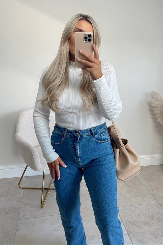 Bianca High Neck Variegated Rib Knit Top