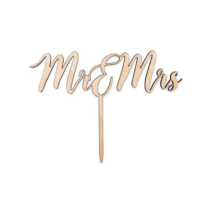 Natural Wood Cake Topper Decoration - Mr & Mrs