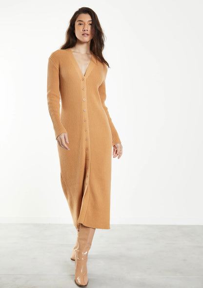 Caramel Knitted Skinny Fit Midi Dress - FINAL SALE