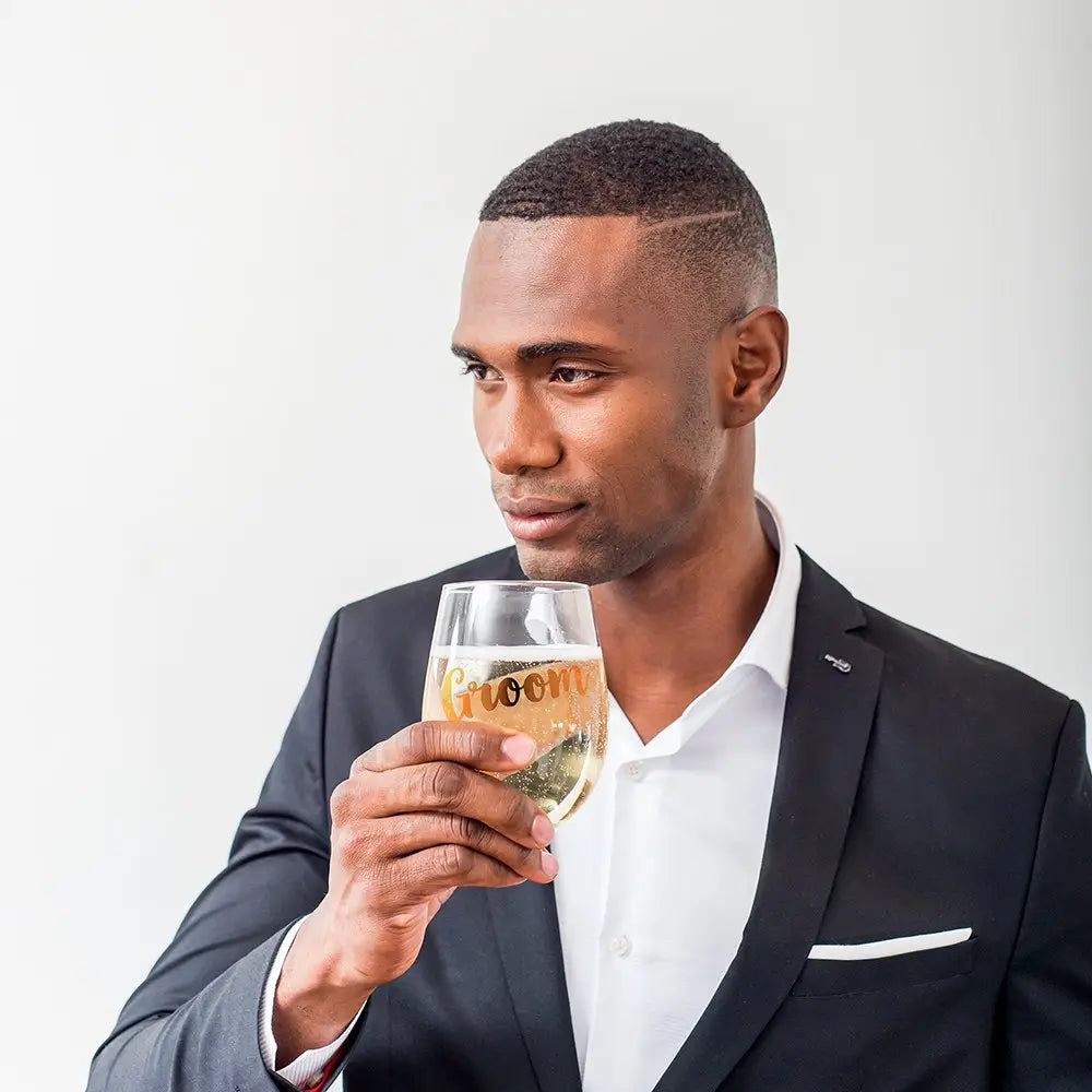 Groom Stemless Toasting Wine Glass