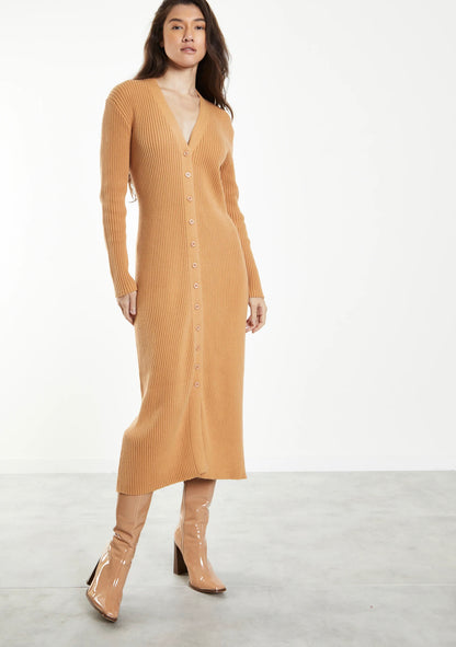 Caramel Knitted Skinny Fit Midi Dress - FINAL SALE