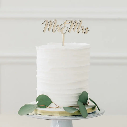 Natural Wood Cake Topper Decoration - Mr & Mrs