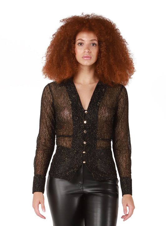 Glitter Black Lace Top